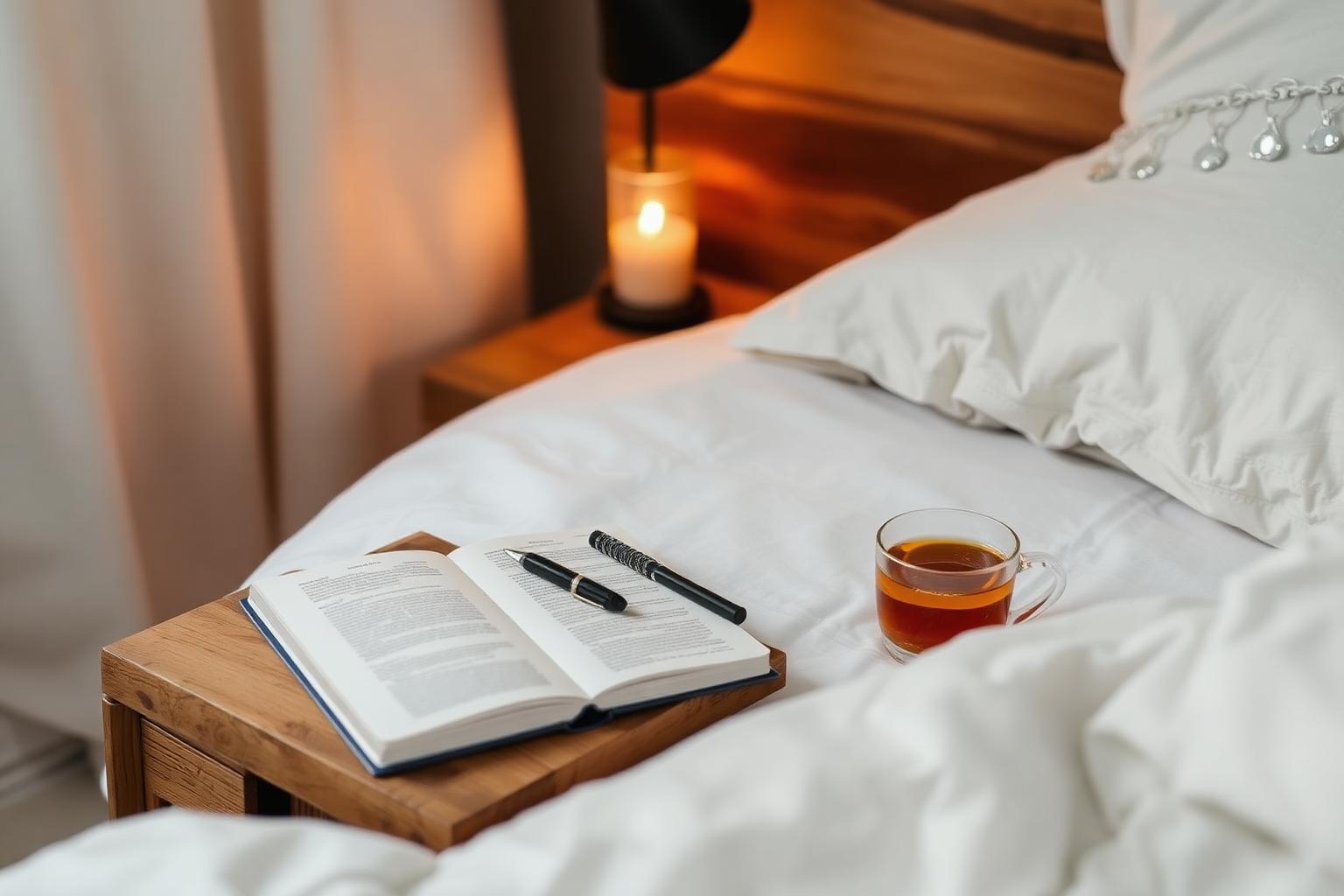 A calm bedside scene with warm low lighting