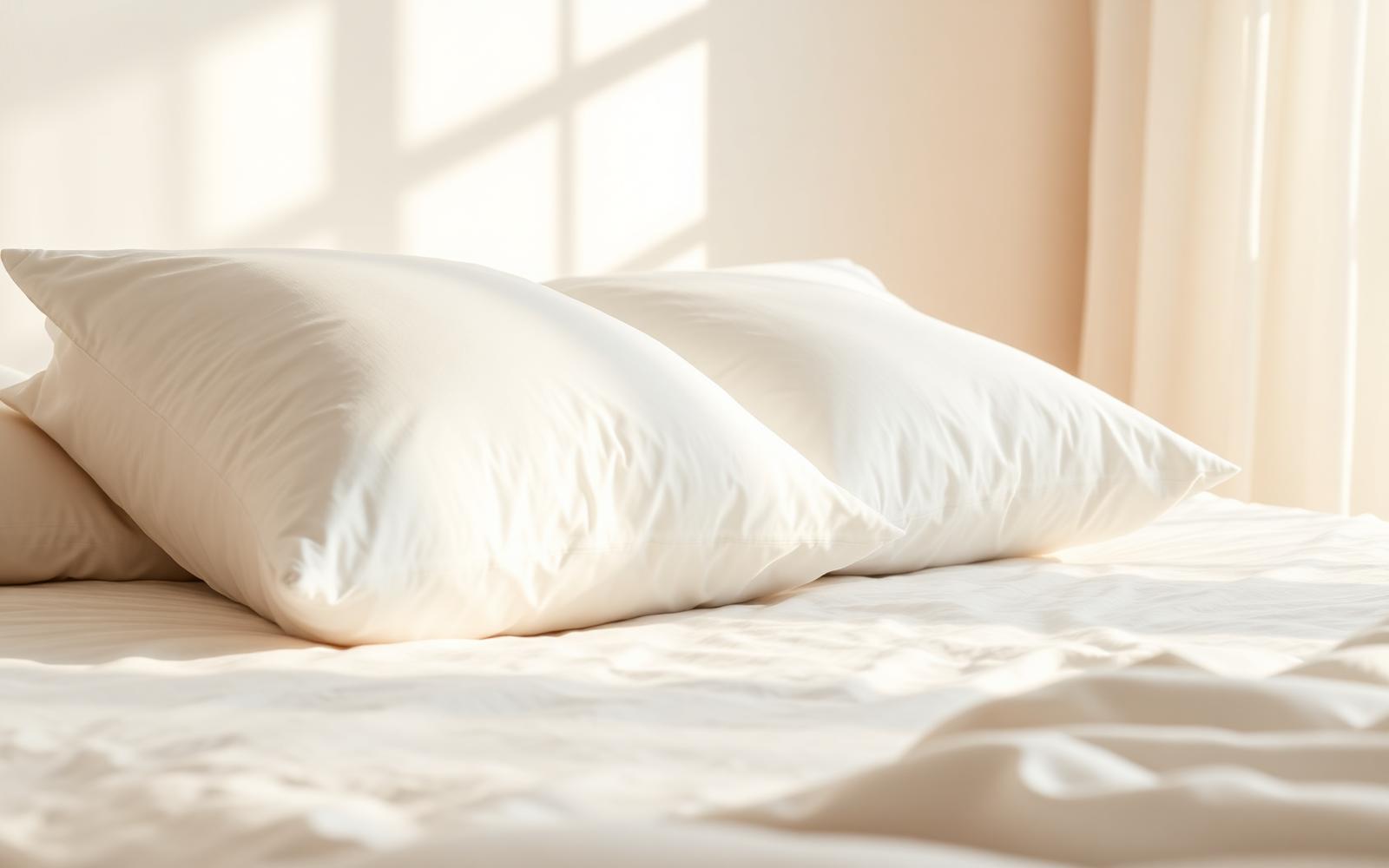 Two plush white pillows on crisp linens in soft morning light