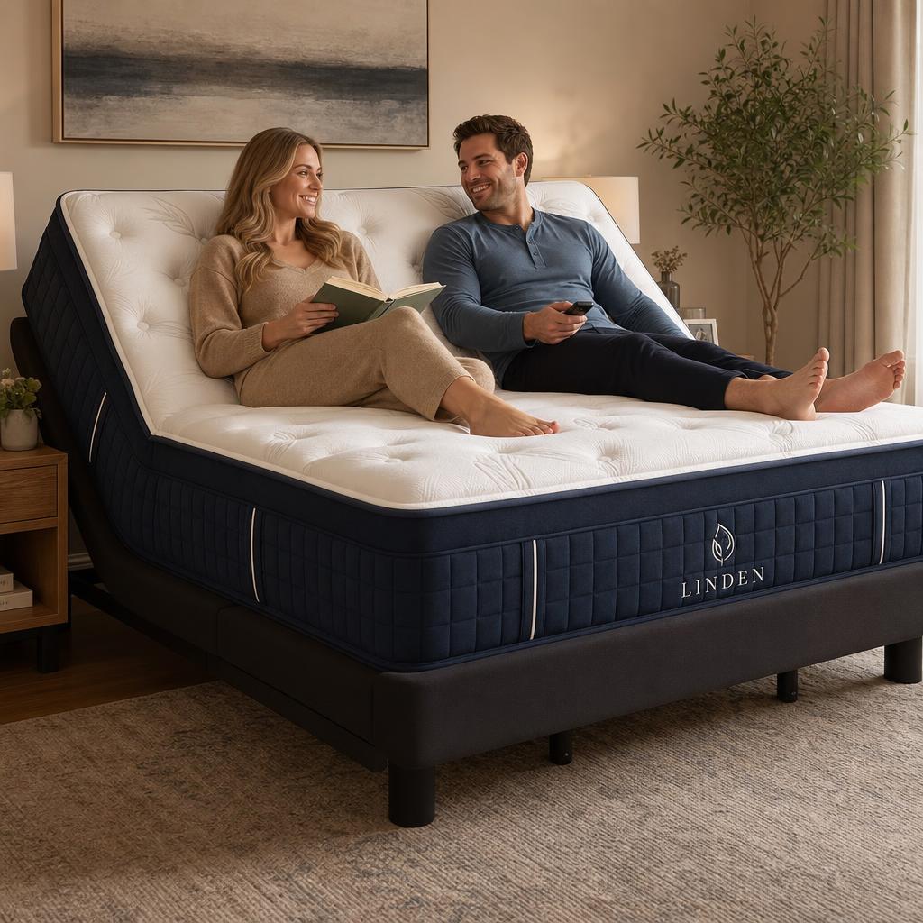 Couple relaxing on a Linden adjustable base
